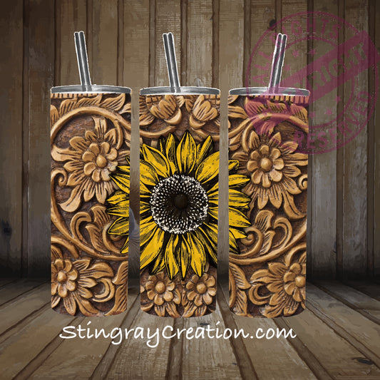 Rustic Sunflower 20oz Skinny Tumbler | Western Floral Stainless Steel Travel Cup