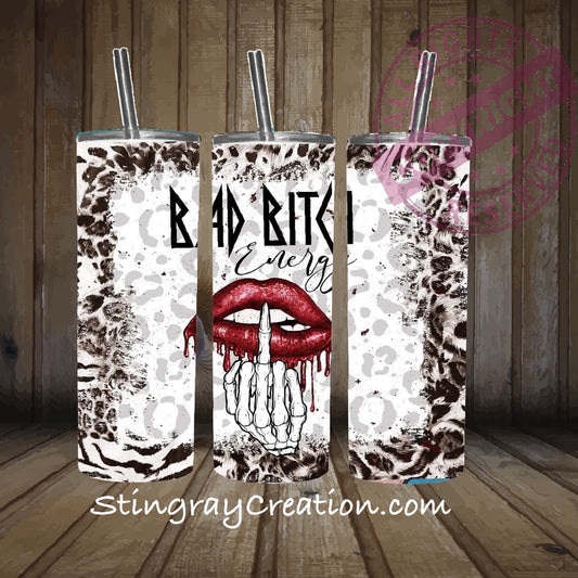 Bad Bitch Energy Tumbler | Gothic Leopard Print Insulated Cup