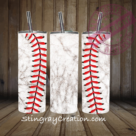 Baseball Stitch 20oz Skinny Tumbler | Stainless Steel Baseball Lover Cup with Straw