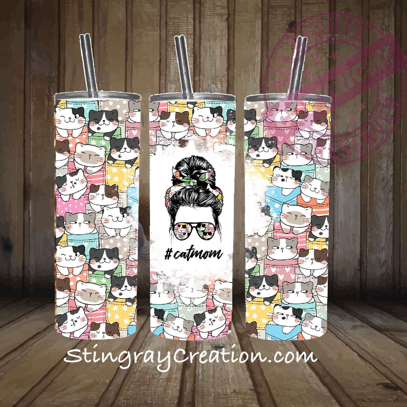 Cat Mom 20oz Skinny Tumbler | Cute Cat Lover Stainless Steel Travel Cup