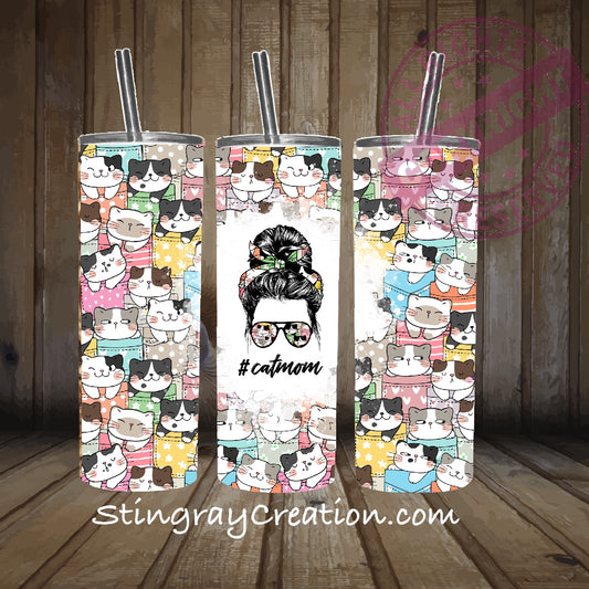 Cat Mom 20oz Skinny Tumbler | Cute Cat Lover Stainless Steel Travel Cup