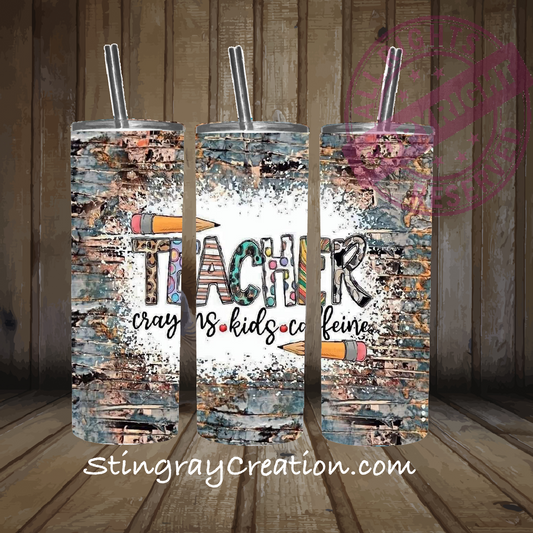 Teacher Life Tumbler | Crayons, Kids & Caffeine Teacher Gift Cup