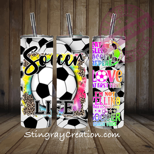 Soccer Life 20oz Skinny Tumbler | Soccer Coach Gift with Straw
