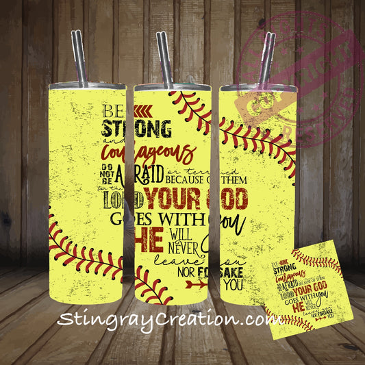 Softball Faith 20oz Skinny Tumbler | Christian Softball Gift with Bible Verse