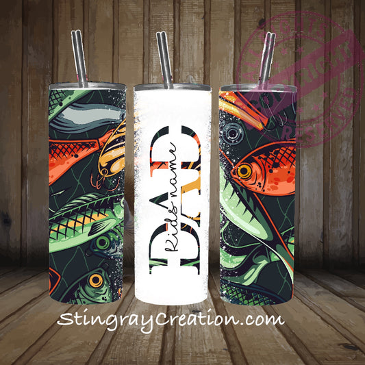 Personalized Fishing 20oz Skinny Tumbler | Custom Name Fishing Tumbler | Fisherman Stainless Steel Insulated Travel Cup