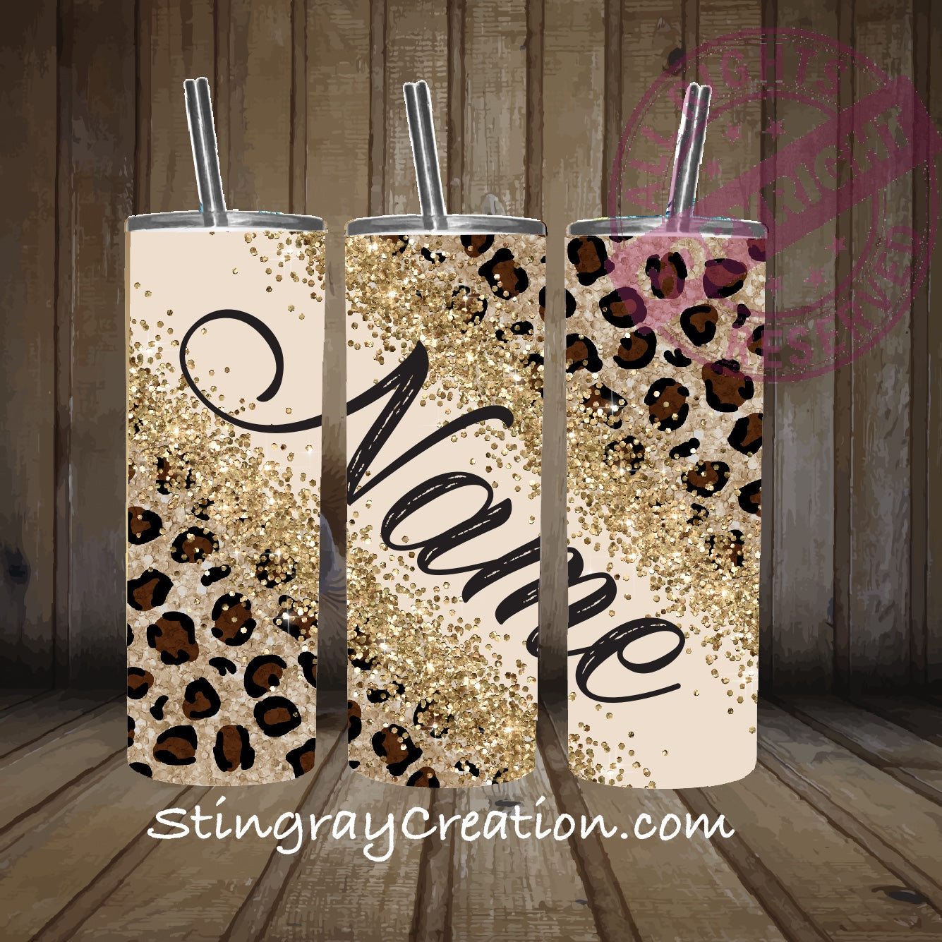 Personalized Leopard Print 20oz Skinny Tumbler | Custom Name Glitter Tumbler | Stainless Steel Travel Cup