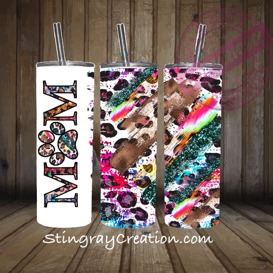 Personalized Dog Mom 20oz Skinny Tumbler | Colorful Paw Print Stainless Steel Cup