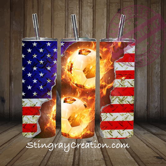 Patriotic Soccer 20oz Skinny Tumbler | American Flag Soccer Cup with Straw