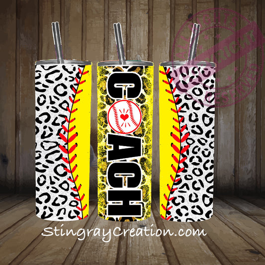 Softball Coach 20oz Skinny Tumbler | Leopard Print Softball Coach Gift with Straw