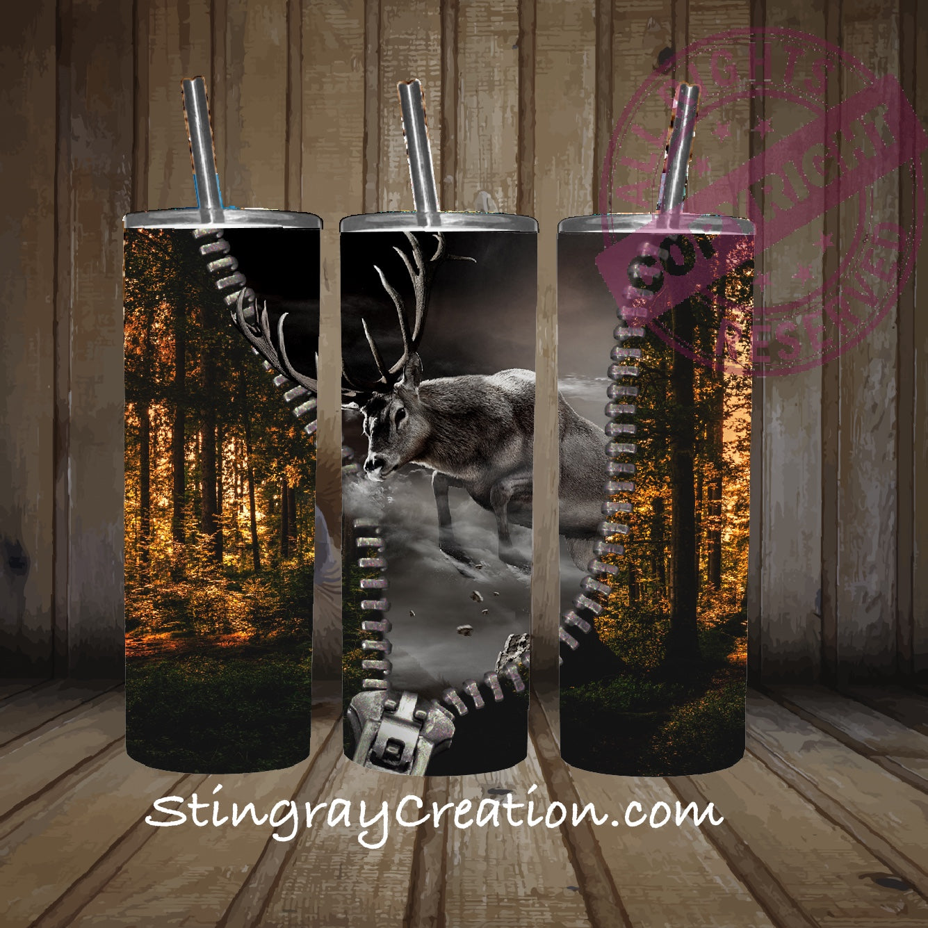 Majestic Deer Forest Tumbler | Hunting Deer Stainless Steel Insulated Cup with Straw