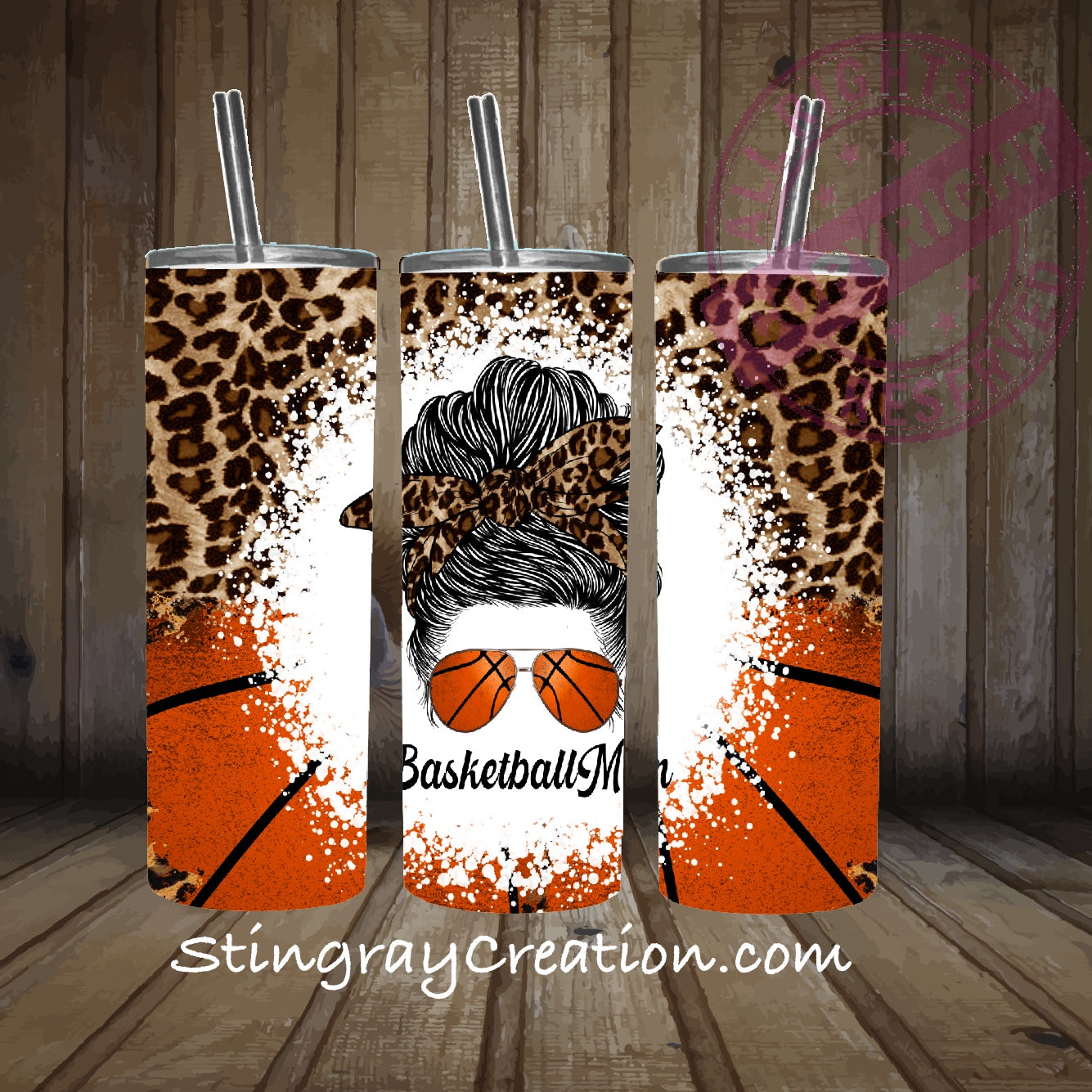 Basketball Mom 20oz Skinny Tumbler | Leopard Print Basketball Stainless Steel Cup with Straw