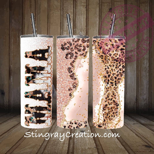 Personalized Mama Leopard Glitter 20oz Skinny Tumbler | Rose Gold Mom Gift