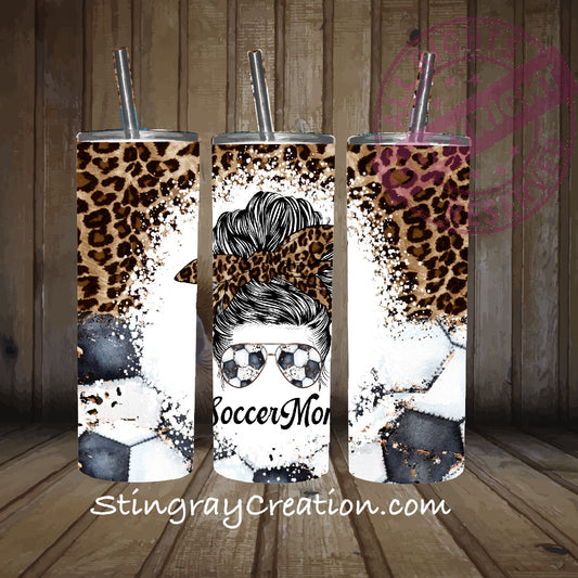 Soccer Mom Leopard Print Tumbler | Soccer Mom Stainless Steel Insulated Cup with Straw
