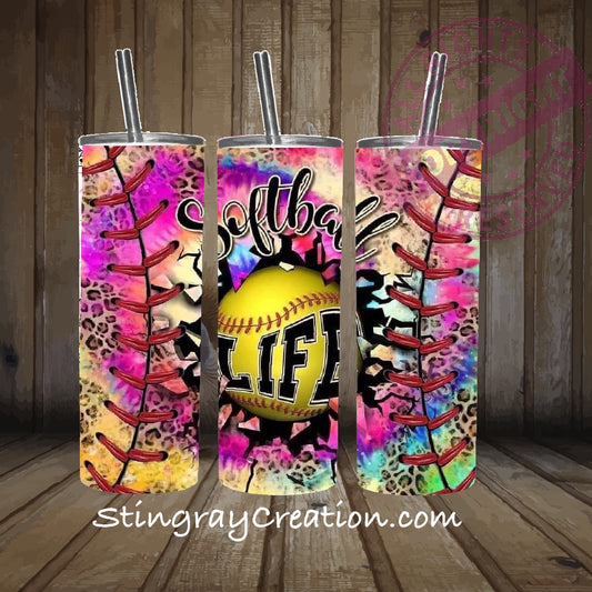 Softball Life Tumbler | Colorful Softball Gift for Players and Coaches