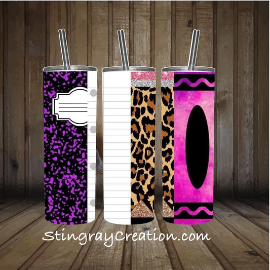 Personalized Teacher Tumbler | Crayon and Leopard Print Teacher Gift Cup